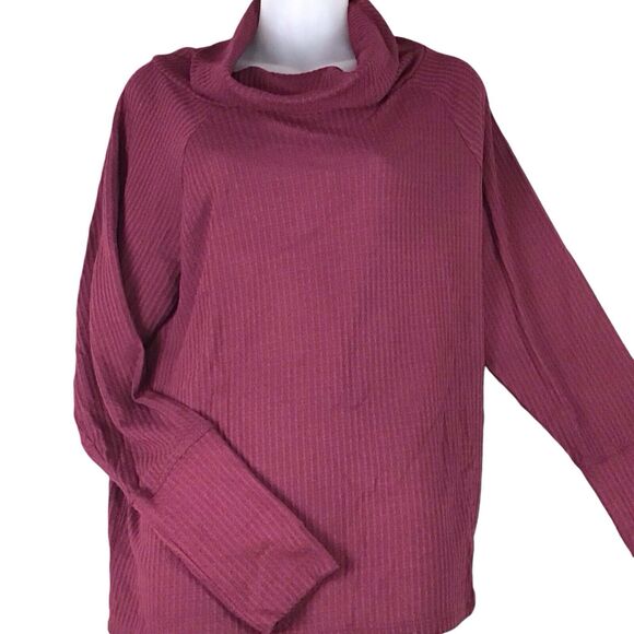 Bobeau Women’s Small Red Cowl Neck Long Sleeve Blouse Soft Stretch Waffle Knit - Picture 7 of 15